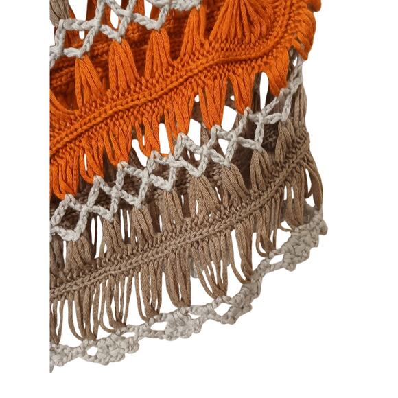 Vntg 90s Crochet Top Hairpin Lace Overlay Sweater Sz M Gray Orange Hippie Gypsy - Picture 4 of 15